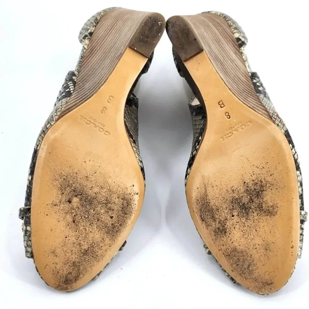 Coach Larchmont Natural Print Snake Wedge Women's Size 8 Leather Peep Toe Shoes
